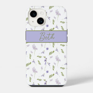 Coque Pour iPhone 14 Monogramme floral aquarelle de fleurs sauvages lav