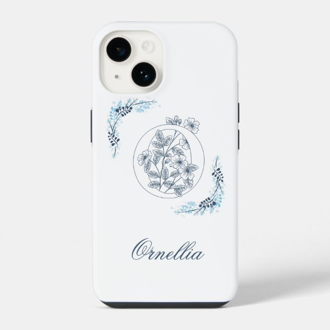 Coque iPhone Monogramme floral bleu "O" initial Calme (Verso)