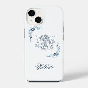 Coque Pour iPhone 14 Monogramme floral bleu "W" calme
