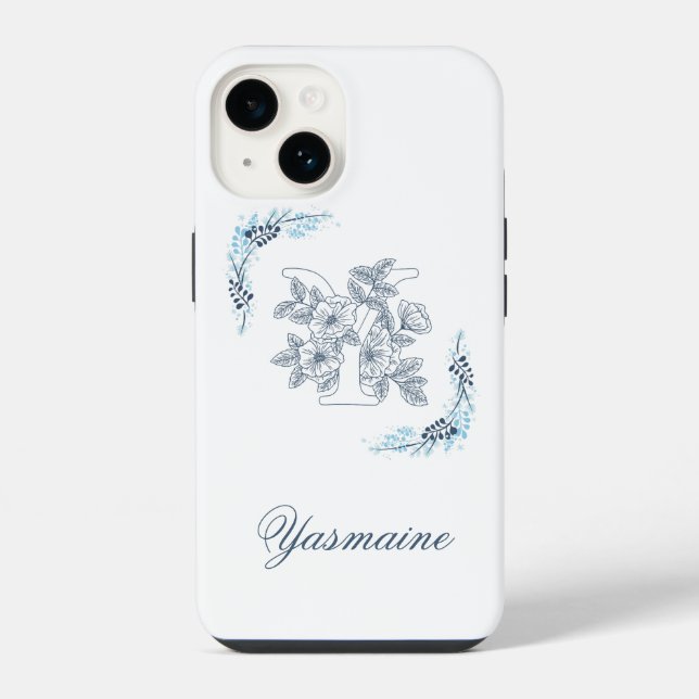 Coque iPhone Monogramme floral bleu "Y" initial calmer (Verso)
