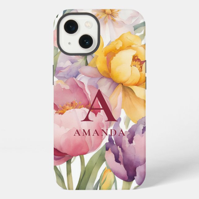 Coque iPhone Monogramme floral de printemps (Verso)