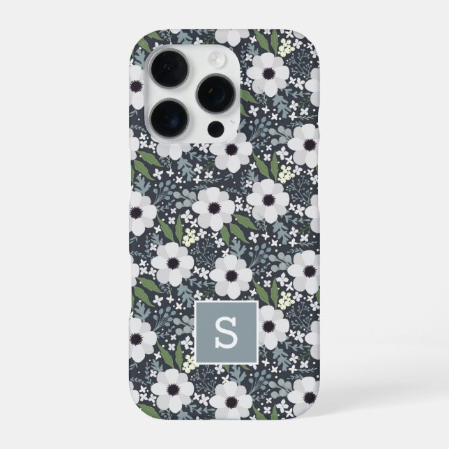 Coque iPhone Monogramme Floral Marine (Verso)