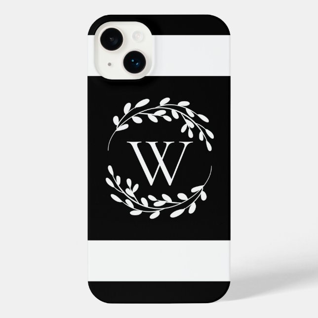 Coque iPhone Monogramme floral noir et blanc (Verso)
