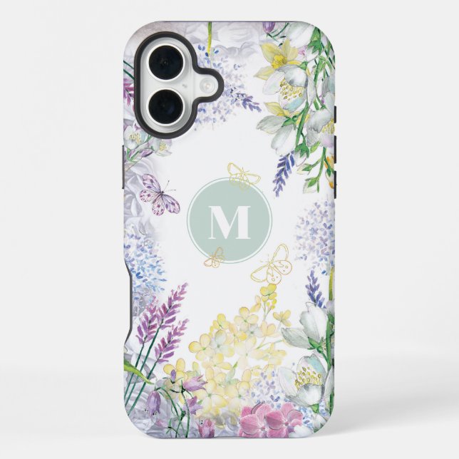 Coque iPhone Monogramme Floral Pastel de Printemps (Verso)