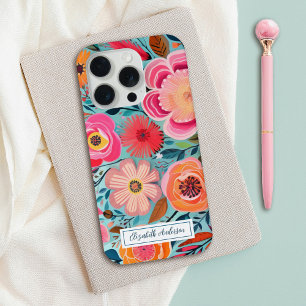 Coque iPhone 15 Pro Monogramme Floral Rose Coloré Style Moderne