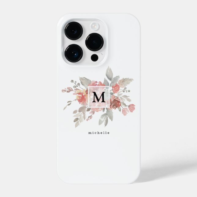 Coque iPhone Monogramme floral rose poudré élégant (Verso)