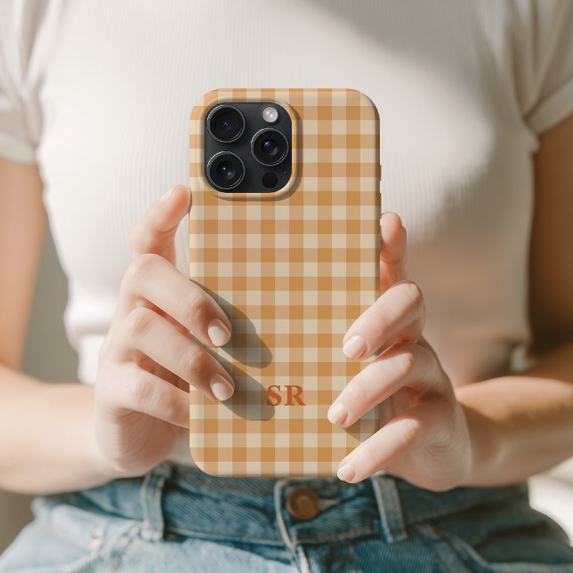 Coque iPhone Monogramme Future Mme Épouse Initiale Gingham Oran (bridal party gift, maid of honor case gift, mothers day case gift, engagement announcement gift)