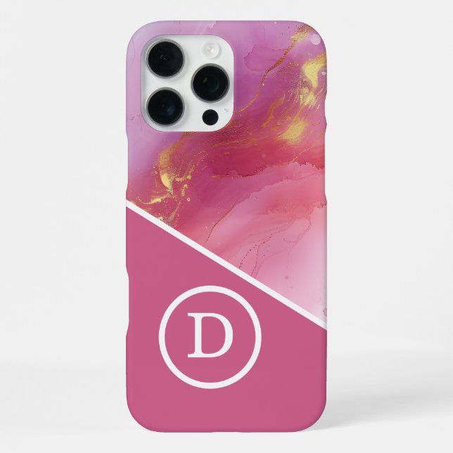 Coque iPhone Monogramme géométrique rose moderne (Verso)
