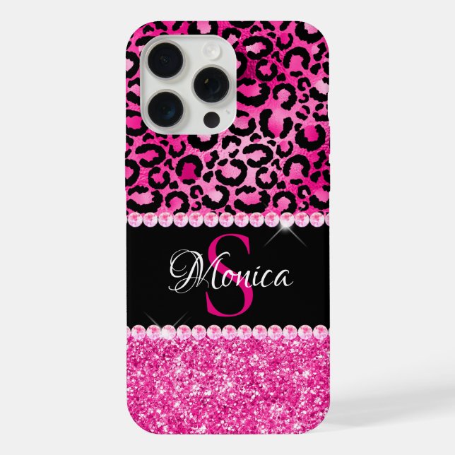 Coque iPhone Monogramme Glamour Tache de Léopard Noir et Rose C (Verso)