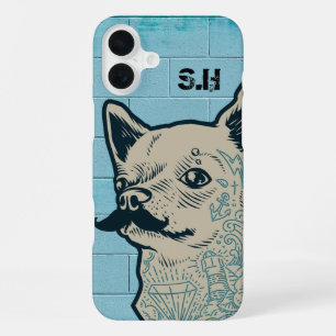 Coque iPhone 16 Plus Monogramme graffiti de Chihuahua avec moustache