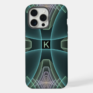Coque iPhone 15 Pro Max Monogramme graphique d'art fractal géométrique sar