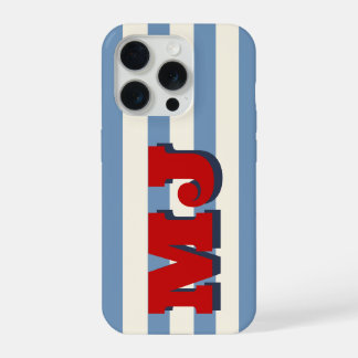Coque iPhone 15 Pro Monogramme Gras Personnalisé, Rayure Américaine