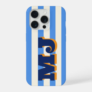 Coque iPhone 15 Pro Monogramme Gras Personnalisé, Rayure Bleue