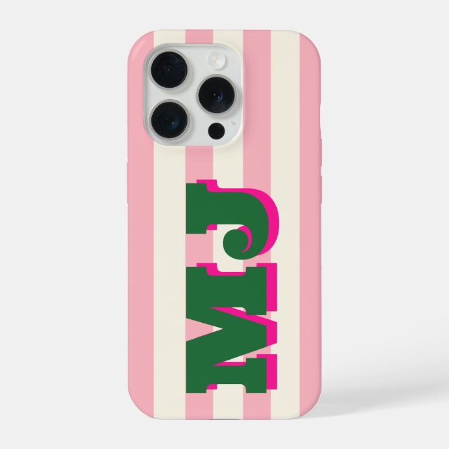 Coque iPhone Monogramme Gras Personnalisé, Rayure Rose (Verso)