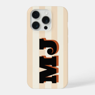 Coque iPhone 15 Pro Monogramme Gras Personnalisé, Rayures Neutres