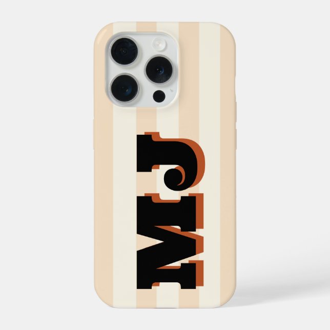 Coque iPhone Monogramme Gras Personnalisé, Rayures Neutres (Verso)