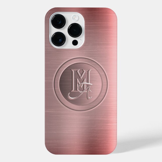Coque iPhone Monogramme Gravé Acier Rose Métallisé (Verso)