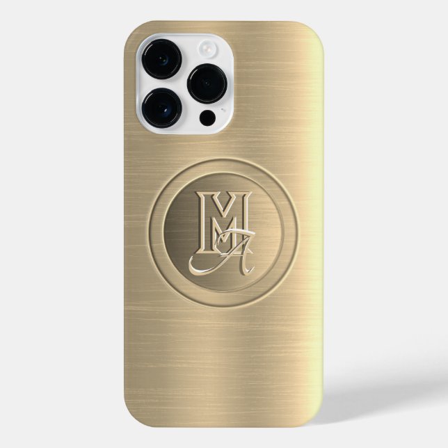 Coque iPhone Monogramme gravé en acier métal d'or (Verso)