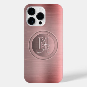 Coque Pour Pour iPhone 14 Pro Max Monogramme gravé en acier rose métallique
