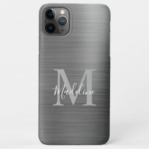 Coque iPhone 11Pro Max Monogramme gris argent brossé de glam