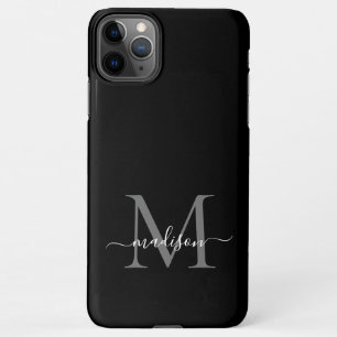 Coque iPhone 11Pro Max Monogramme gris argenté noir Nom du script féminin