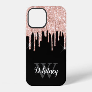 Coque iPhone 12 Monogramme Gris Gris Parties scintillant rose Fill