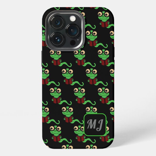 Coque iPhone Monogramme Happy Bookworm Noir (Dos)