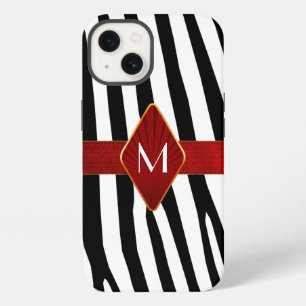 Etui iPhone 13 Monogramme Imprimé Zèbre Élégant