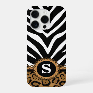Coque iPhone 16 Pro Monogramme Imprimé Zèbre et Léopard