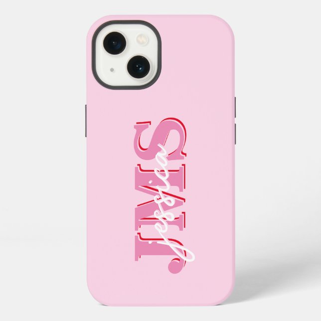 Coque iPhone Monogramme Initial à Trois Lettres Rose Moderne (Verso)
