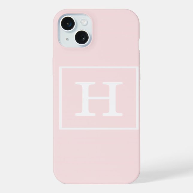 Coque iPhone Monogramme Initial Cadre Rose Clair Blanc (Verso)