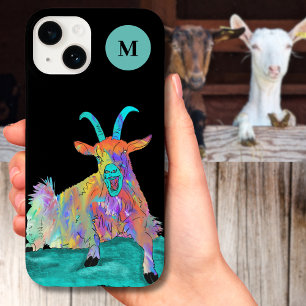 Coque Pour iPhone 14 Monogramme Initial de Chèvre Criante Drôle