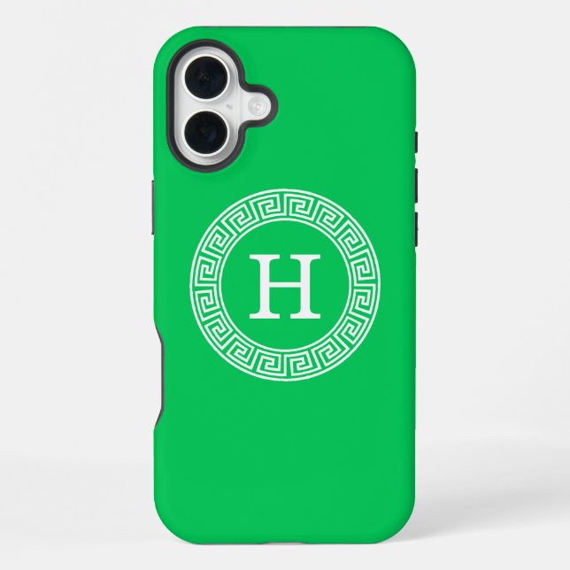 Coque iPhone Monogramme initial du cadre à clé verte Emerald gr (Verso)