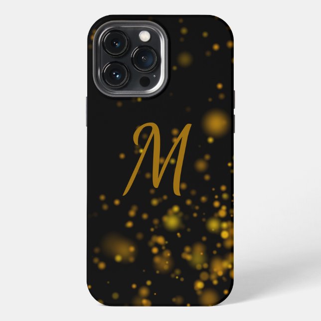 Coque iPhone Monogramme Initial Effet Bokeh Noir Élégant (Verso)