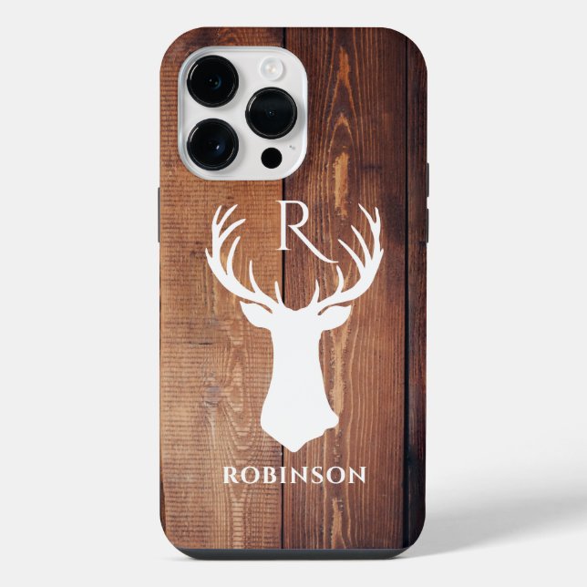 Coque iPhone Monogramme initial en bois Cerf rustique Andouille (Verso)