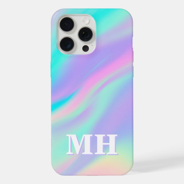 Coque iPhone Monogramme Initial Faux Iridescent Moderne (Verso)