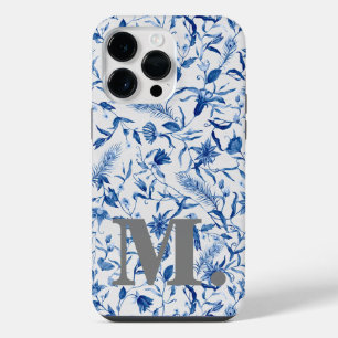 Coque Pour Pour iPhone 14 Pro Max Monogramme Initial Féminin Vintage Fleur Bleue
