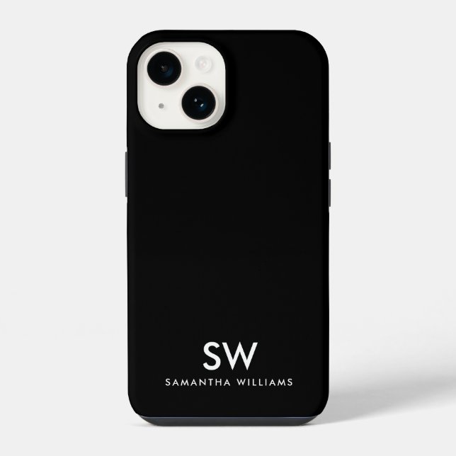 Coque iPhone Monogramme initial minimal noir moderne (Verso)