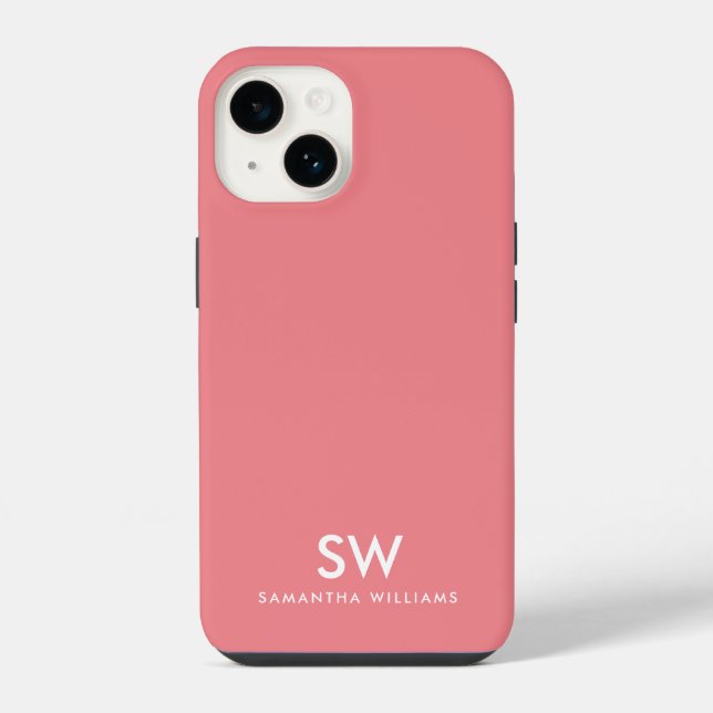 Coque iPhone Monogramme initial minimal rose corail (Verso)