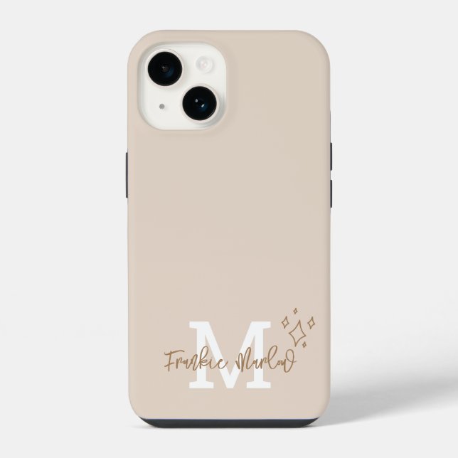 Coque iPhone Monogramme Initial Minimaliste Moderne Beige Nom (Verso)