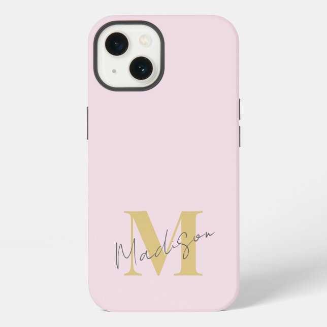 Coque iPhone Monogramme Initial Minimaliste Moderne Rose (Verso)
