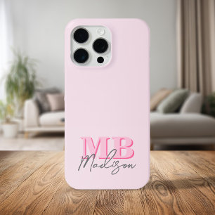 Coque iPhone 15 Pro Max Monogramme Initial Minimaliste Moderne Rose