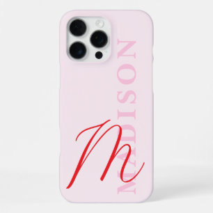 Coque iPhone 16 Pro Max Monogramme Initial Minimaliste Rose Moderne