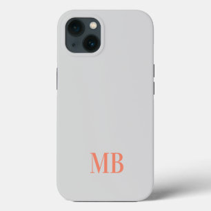 Etui iPhone 13 Monogramme Initial Moderne Minimaliste Gris