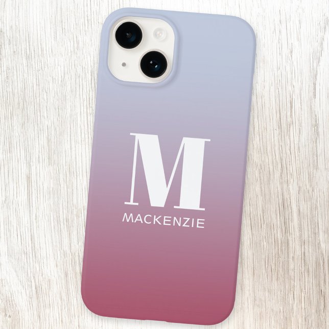 Coque iPhone Monogramme Initial Moderne Nom Dégradé Rose Bleu (Simple modern monogram name personalized pink blue gradient iPhone case)