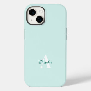 Coque Pour iPhone 14 Monogramme Initial Moderne Vert Menthe