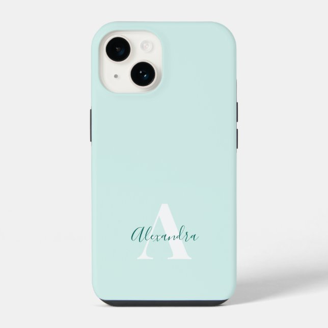 Coque iPhone Monogramme Initial Moderne Vert Menthe (Verso)