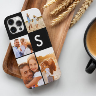 Coque iPhone 12 Pro Max Monogramme initial noir en collage photo moderne