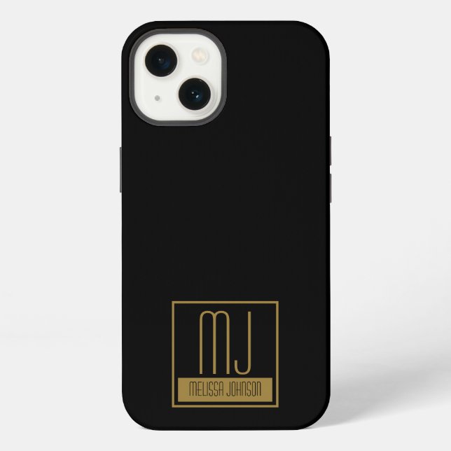 Coque iPhone Monogramme initial noir et or moderne (Verso)