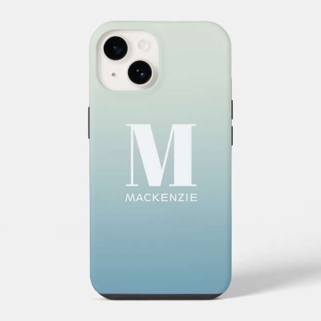 Coque iPhone Monogramme Initial Nom Dégradé de Teal Aqua Modern (Verso)